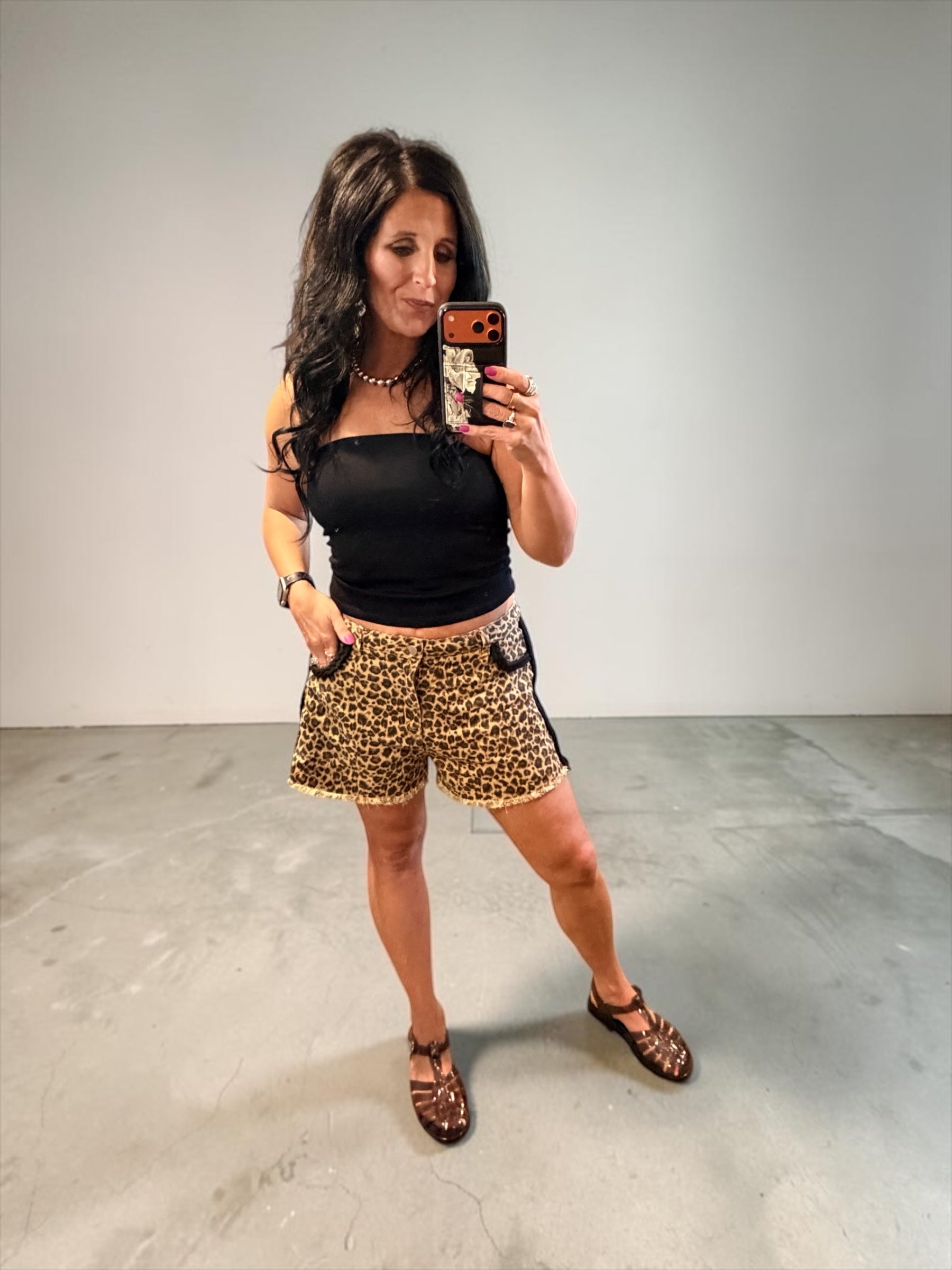 Leopard Print Braid Detail Shorts