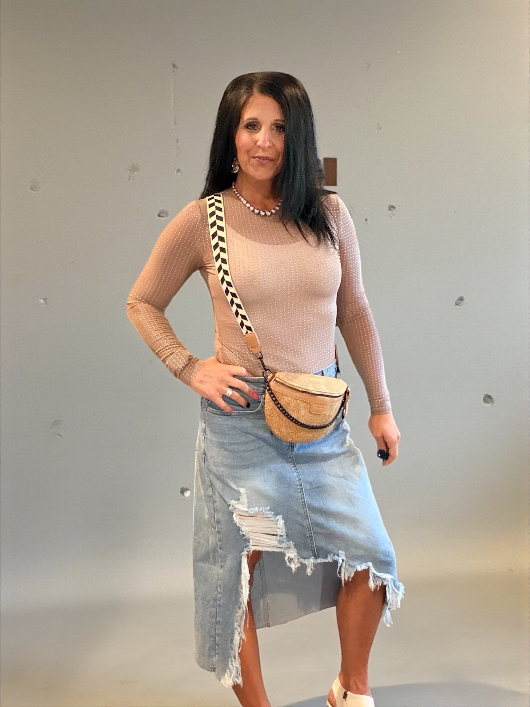 Mesh Tan Studded Top
