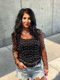 Pearl Rhinestone Mesh Top