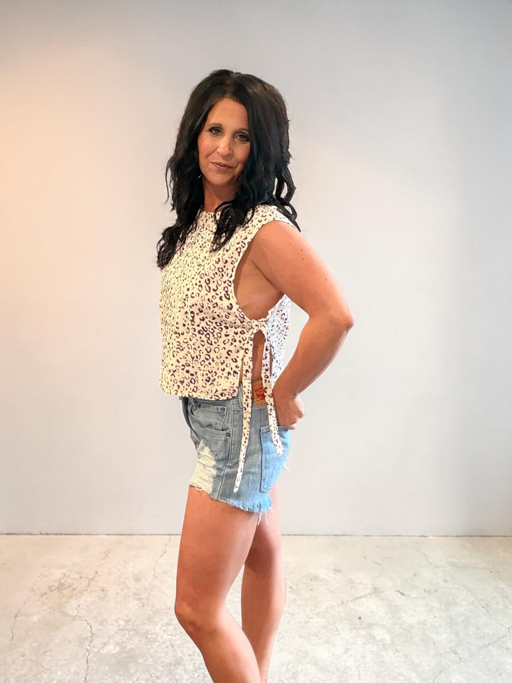 Apricot Leopard Print Knot Side Vest