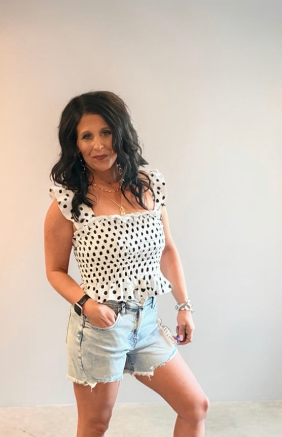 Black and White Polka Dot Stretch Tank