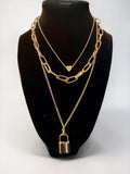 Gold Layered Heart, Chain and Lock Necklace