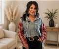 Plaid & Denim Hooded Jacket