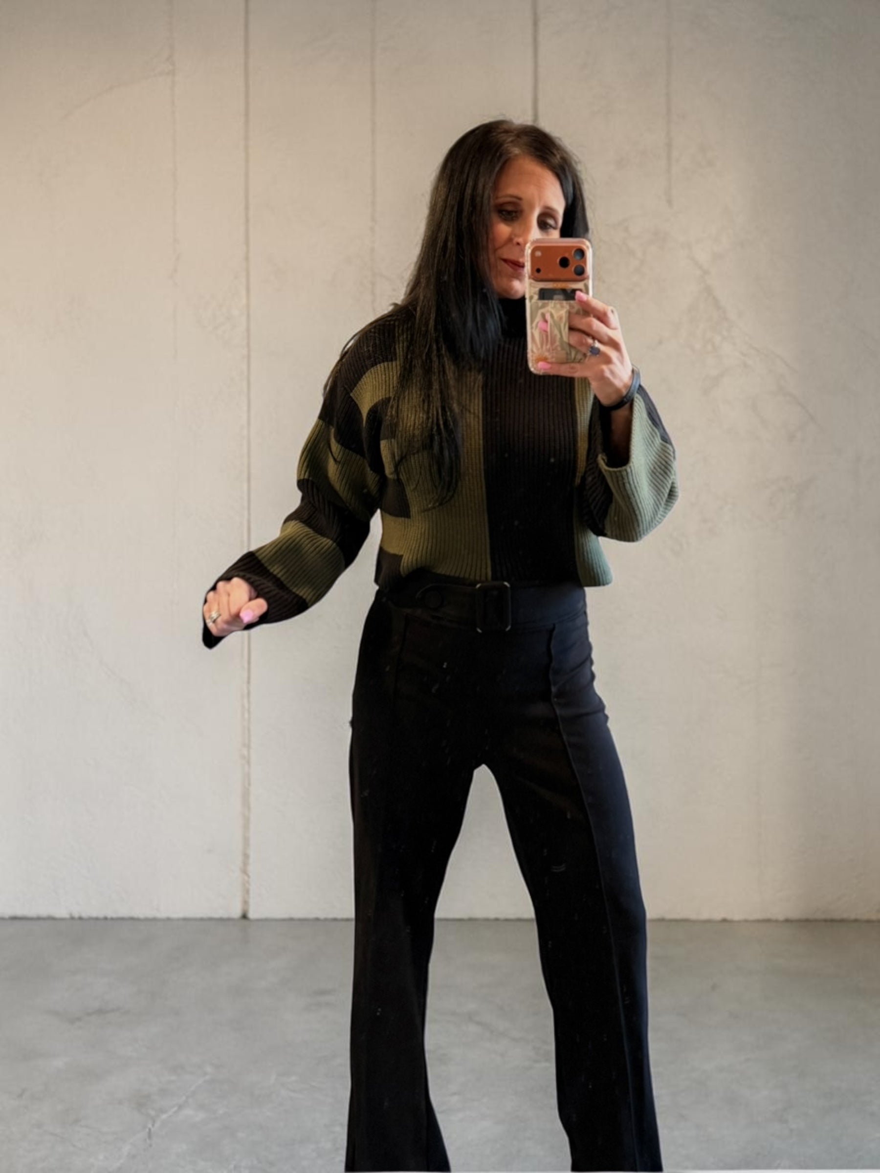 Color Block Mock Turtleneck Sweater