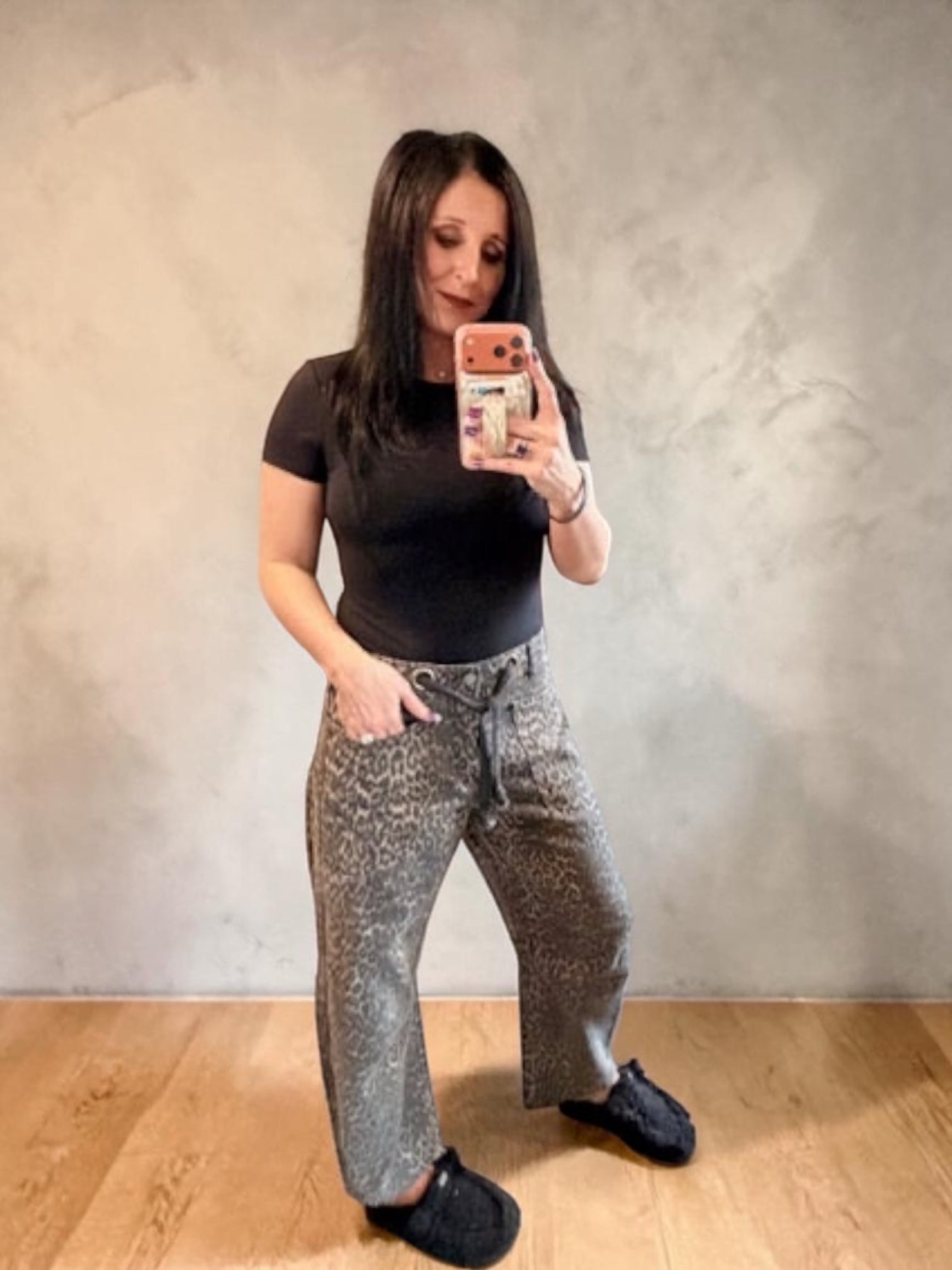 Leopard Print Barrel Leg Jeans