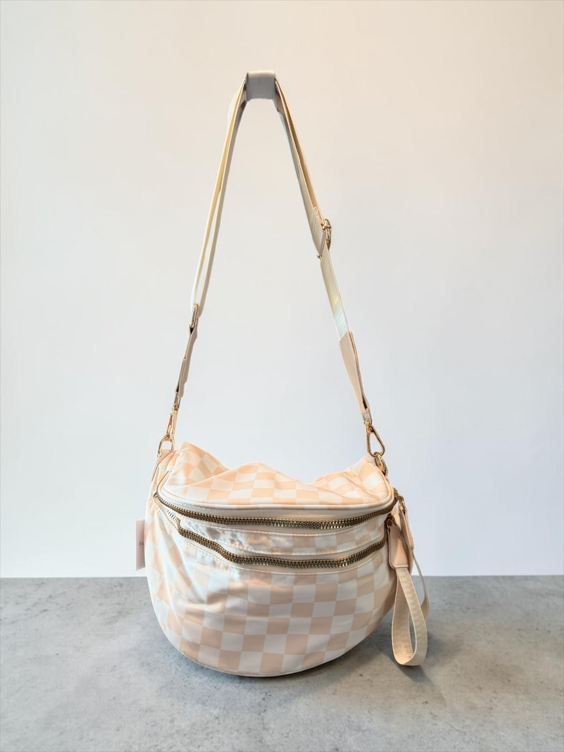 Beige and White Crossbody Bag