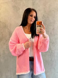 Thick-Stitched Color-Blocking Slouchy Knitted Cardigan