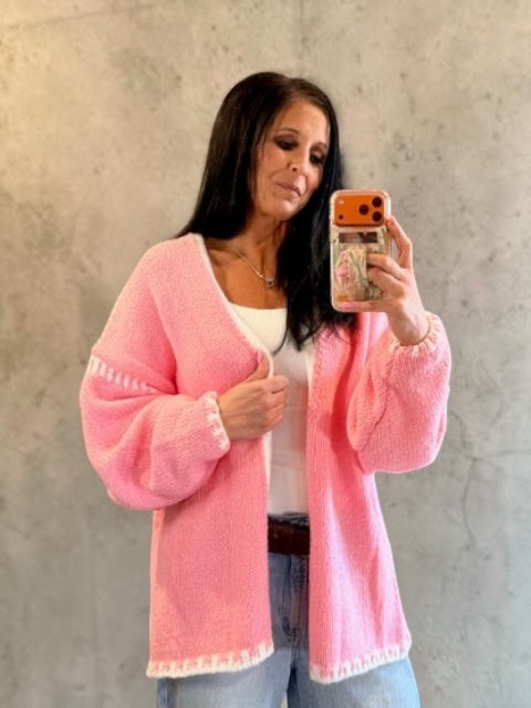 Thick-Stitched Color-Blocking Slouchy Knitted Cardigan