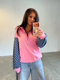 Checkered Patchwork Half Zip
