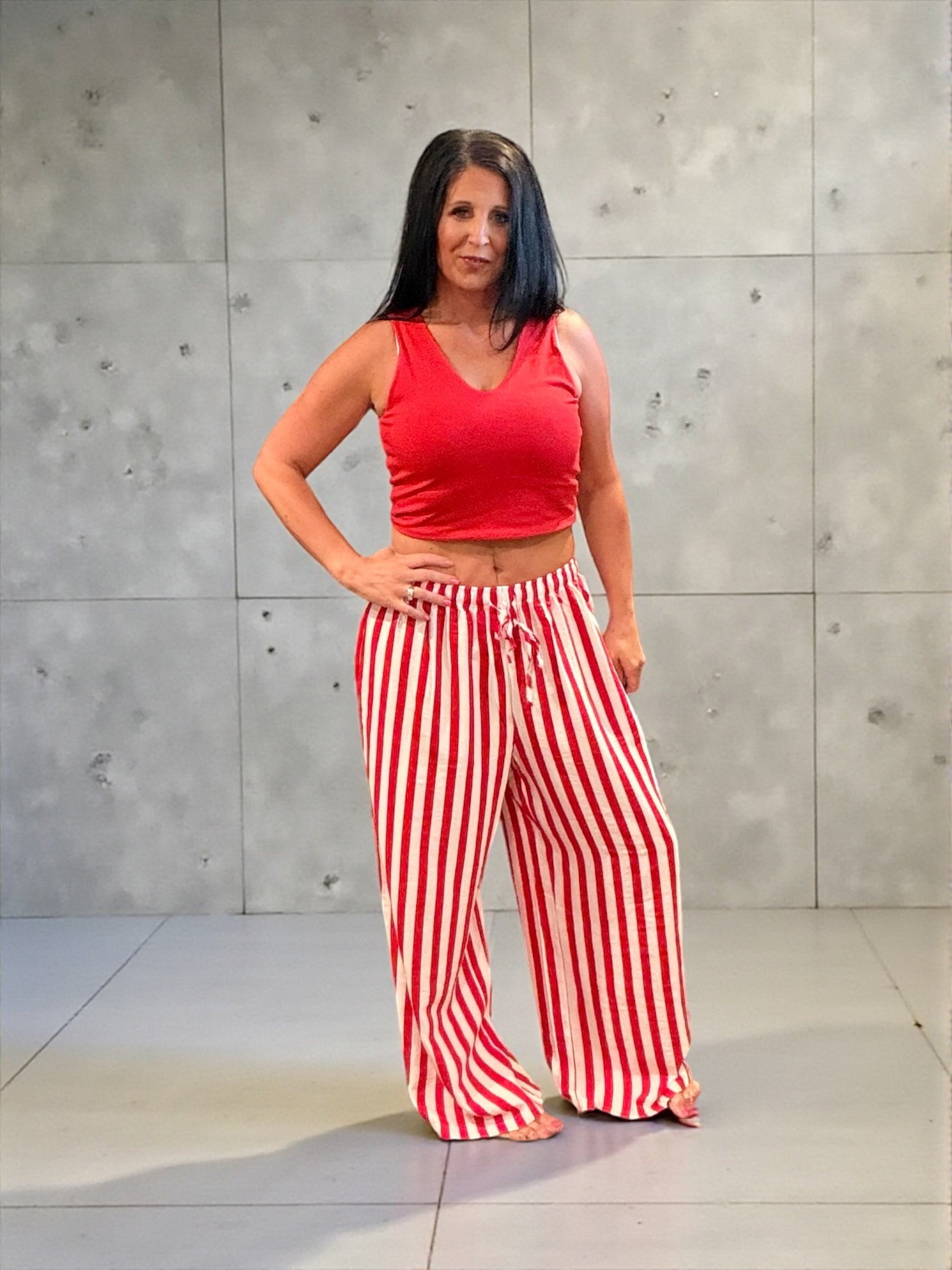 Red & White Stripped Linen Pants  ￼