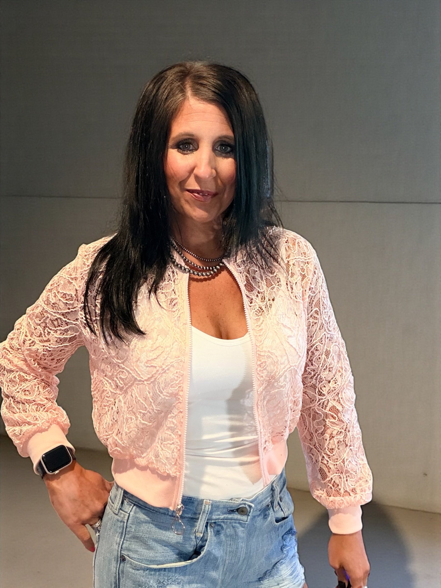 Blush Floral Laced Cropped Jacket