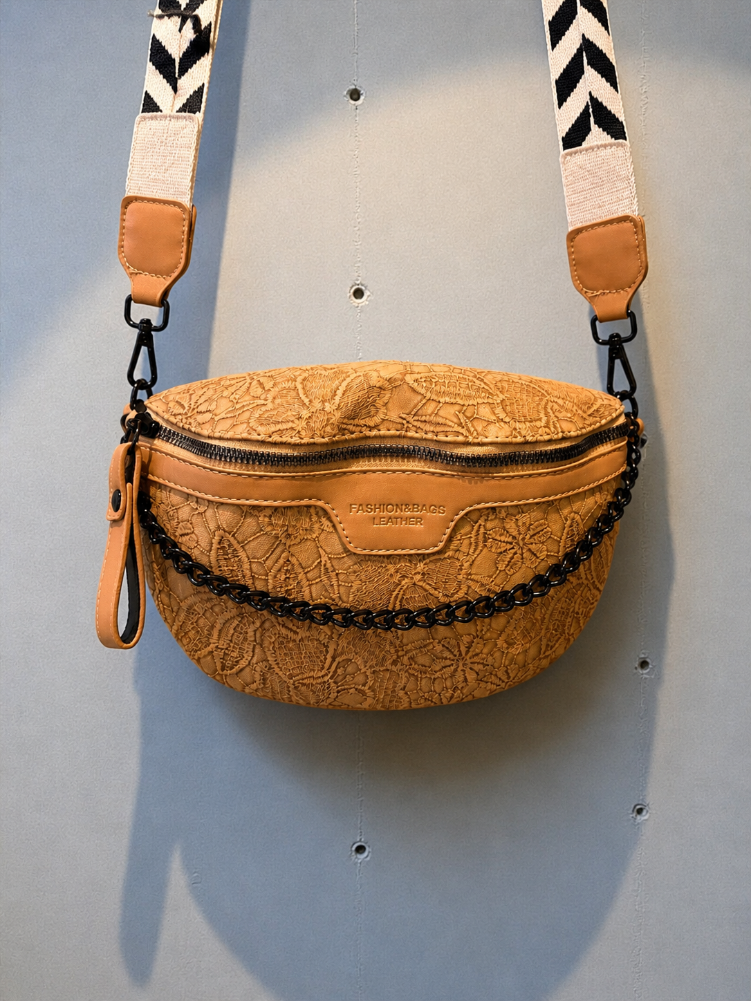 Brown Floral Detailed Crossbody Bag