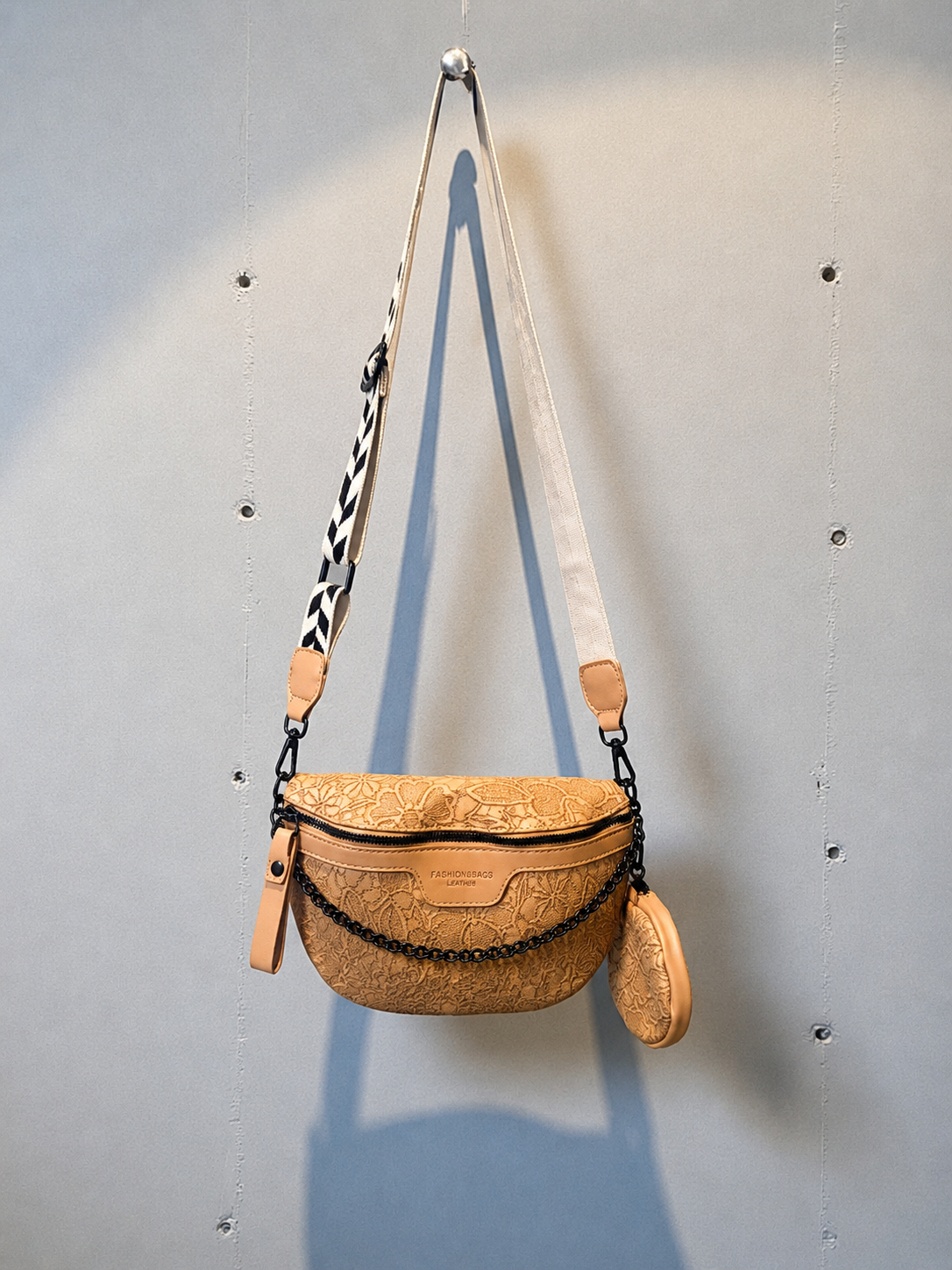 Brown Floral Detailed Crossbody Bag