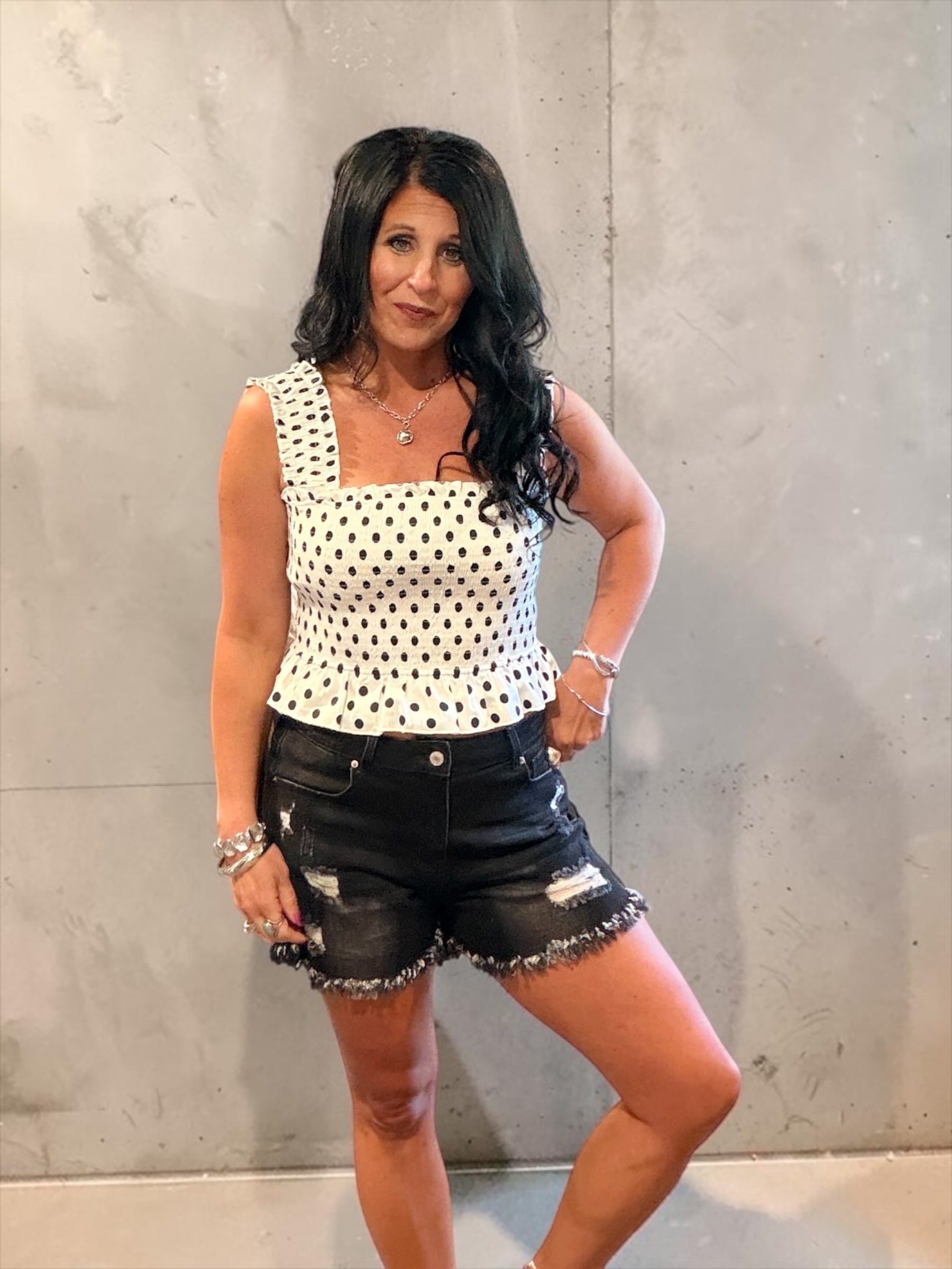 Black Distressed Denim Shorts