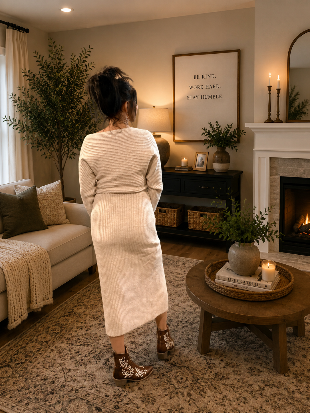 The Cozy Hour Ribbed Sweater Dress
