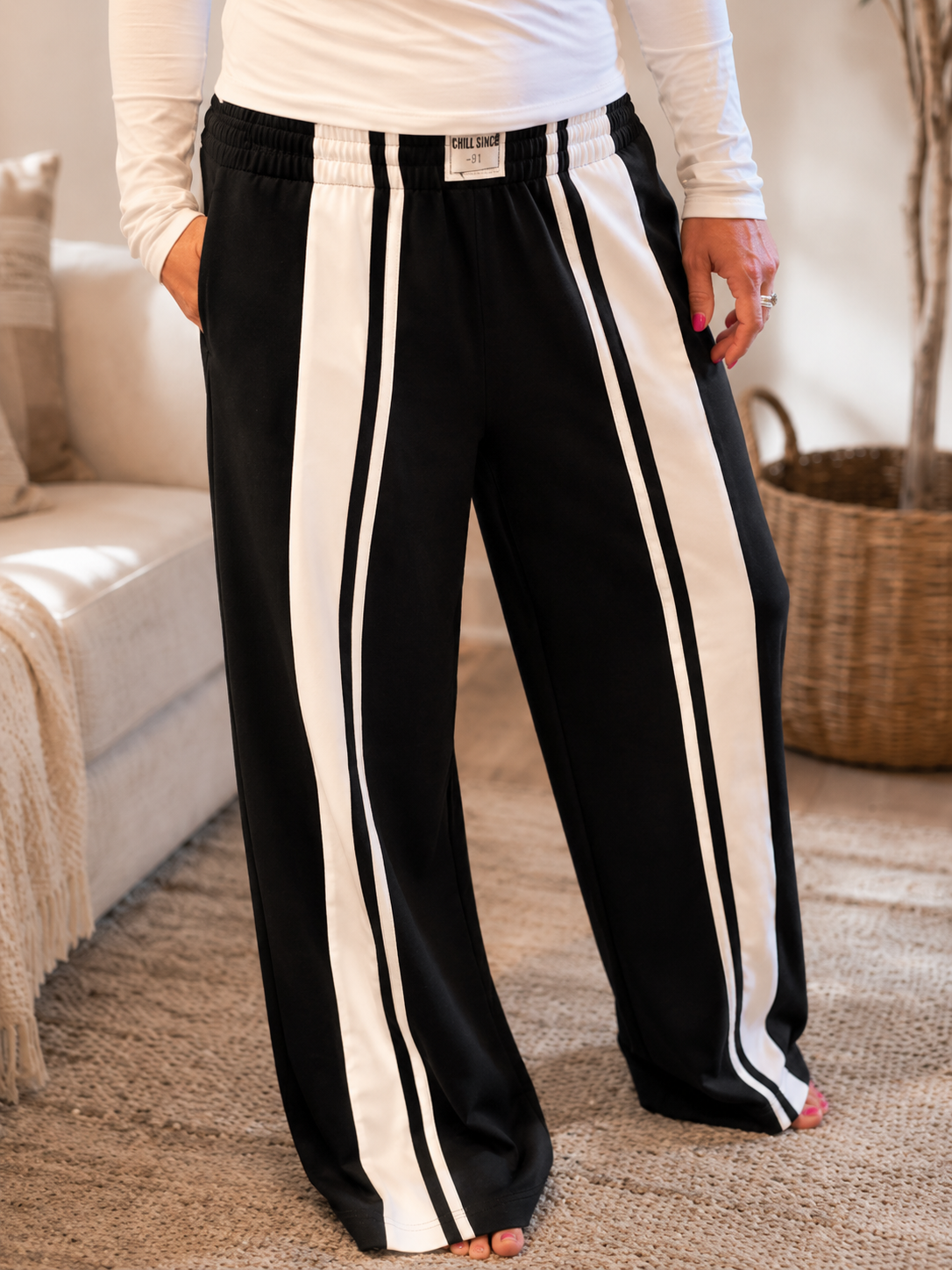 Athletic Black Pants with White Stripes