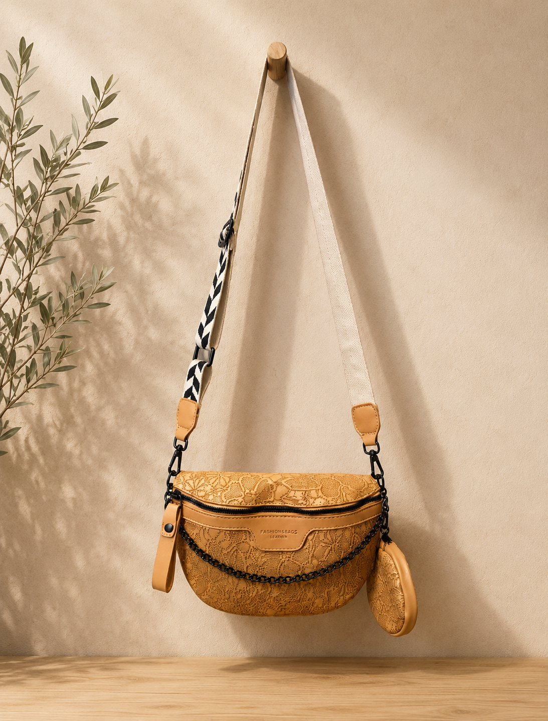 Saddle Braided Chain Crossbody Bag