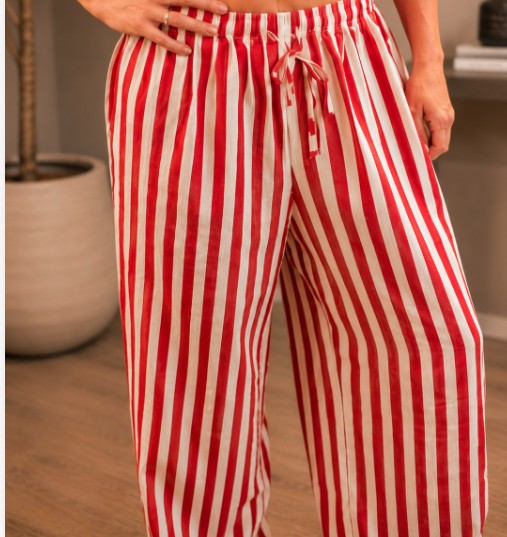 Red & White Linen Stripe Pants