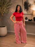Red & White Linen Stripe Pants